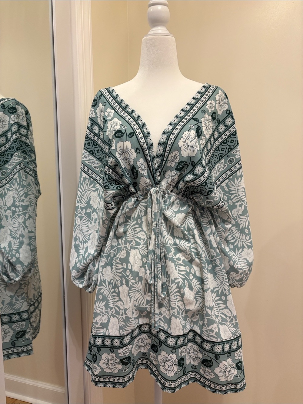 Cupshe Mint Green and White Floral Swim Coverup